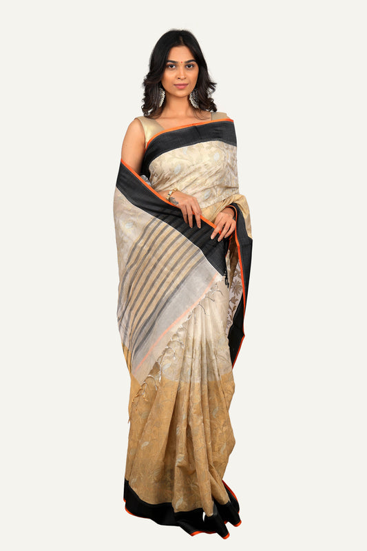 Steel Gray and Golden Dual Shade Shimmer Tissue Saree