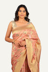 Peach Khadi Georgette Jal Work & Golden Zari Saree
