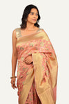Peach Khadi Georgette Jal Work & Golden Zari Saree