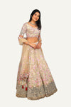 Cream Net Resham & Mirror Work Lehenga Choli