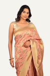 Peach Khadi Georgette Jal Work & Golden Zari Saree