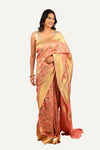 Peach Khadi Georgette Jal Work & Golden Zari Saree
