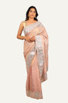 Light Peach Tissue Organza Thread Work & Pitta Work Border Saree