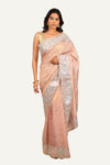 Light Peach Tissue Organza Thread Work & Pitta Work Border Saree