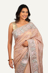 Light Peach Tissue Organza Thread Work & Pitta Work Border Saree