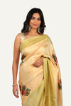 Cream Colour Soft Silk Saree with All-Over Printed Butta