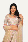 Cream Net Resham & Mirror Work Lehenga Choli