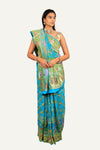 Firozi Blue Pure Georgette Baluchari Bandhej Saree