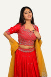 Pink Italian Crepe Silk Lehenga Choli With Hand Work Blouse & All-Over Butti In Skirt
