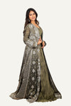 Tissue Shimmer Silk Long Jacket with Crush Blouse & Flared Skirt