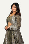 Tissue Shimmer Silk Long Jacket with Crush Blouse & Flared Skirt