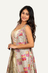 Stylish Zari & Embroidery Long Jacket with Silk Blouse & Fish-Cut Skirt