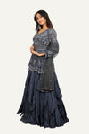 Peplum Handwork Top with Crepe Silk Skirt & Dupatta