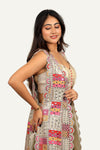 Stylish Zari & Embroidery Long Jacket with Silk Blouse & Fish-Cut Skirt