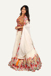 Hand & Mirror Work Spaghetti Silk Flared Skirt