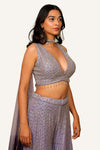 Purple Georgette Swarovski Ombre Shade Plazo With Crop Top