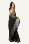 Black Chiffon Saree with Parsi Border