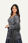 Peplum Handwork Top with Crepe Silk Skirt & Dupatta