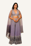 Purple Georgette Swarovski Ombre Shade Plazo With Crop Top