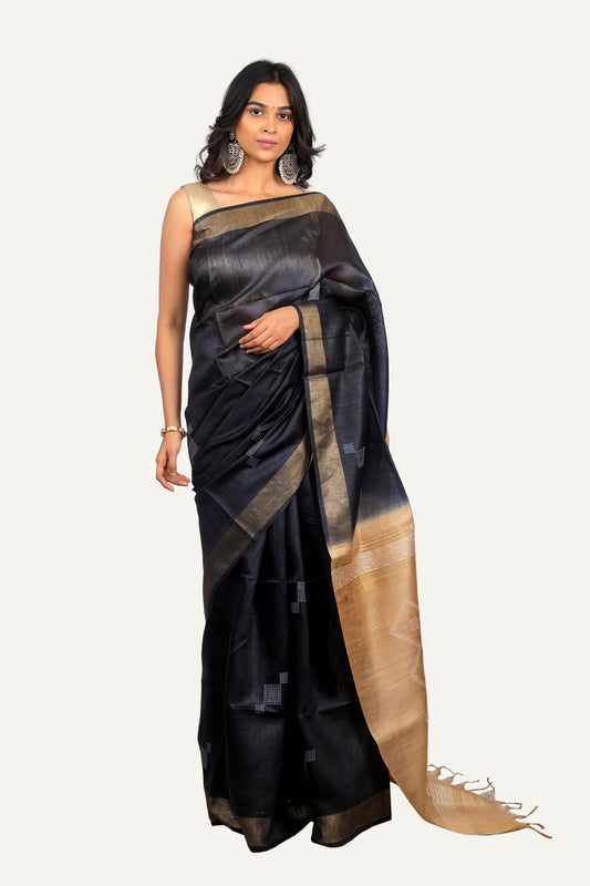 Black Dual Shade Raw Silk Saree
