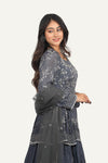 Peplum Handwork Top with Crepe Silk Skirt & Dupatta