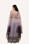 Purple Georgette Swarovski Ombre Shade Plazo With Crop Top