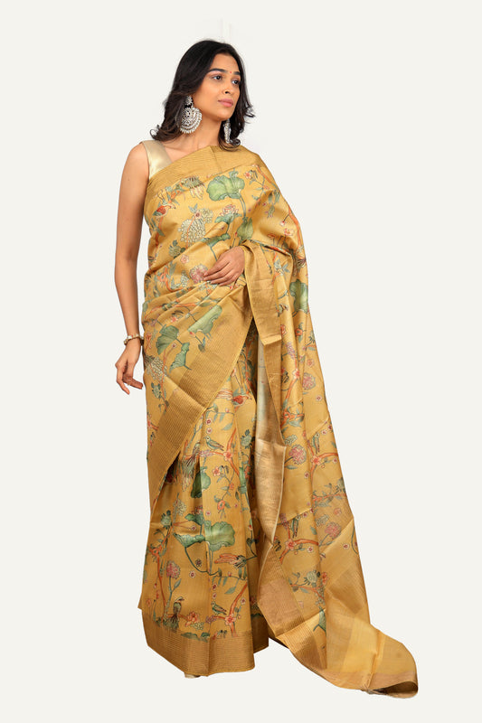 Kalamkari Print Saree in Base Colour