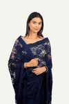 Navy Blue Chantilly Lace Swarovski Work Saree