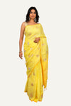 Lemon Yellow Linen Saree with All-Over Butta