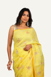 Lemon Yellow Linen Saree with All-Over Butta