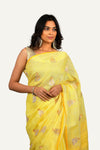 Lemon Yellow Linen Saree with All-Over Butta