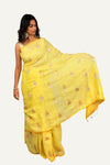 Lemon Yellow Linen Saree with All-Over Butta