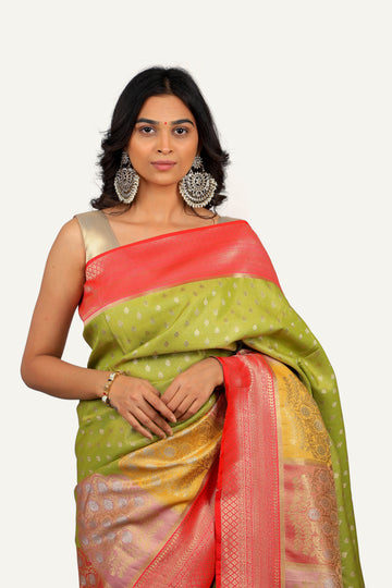Parrot Green Tissue Silk Saree
