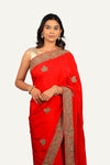 Red Italian Crepe Heavy Border & Butti Saree