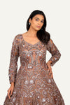 Handwork On Net And Full Sleeves Gown Light Brown