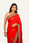Red Italian Crepe Heavy Border & Butti Saree