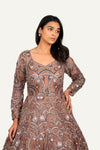 Handwork On Net And Full Sleeves Gown Light Brown