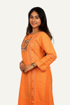 Embroidery On Silk Designer Orange Colour Kurti