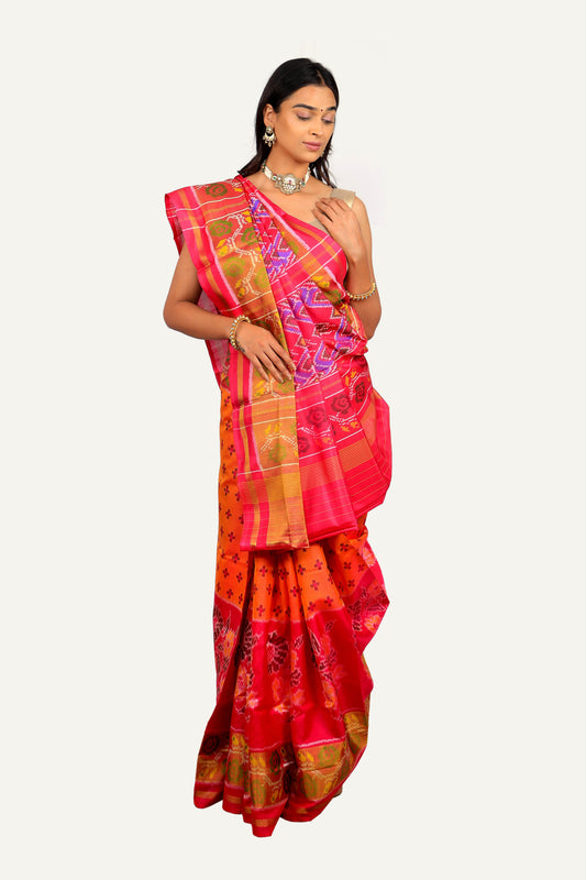 Pink with Mustard Yellow Rajkoti Patola Saree