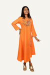 Embroidery On Silk Designer Orange Colour Kurti