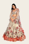 Cream Net Floral With Resham Work Designer Lehenga Choli