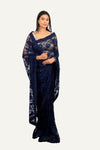 Navy Blue Chantilly Lace Swarovski Work Saree