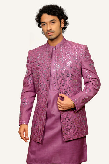 Lavender Indowestern With Mirror Work