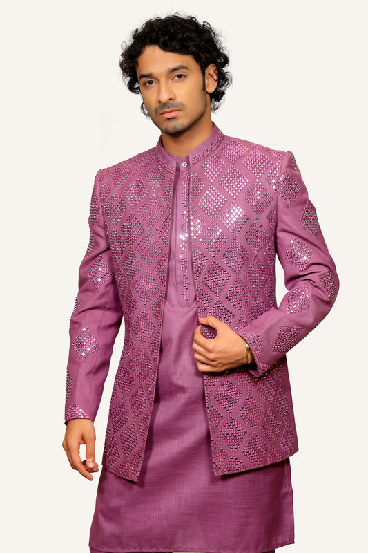 Lavender Indowestern With Mirror Work