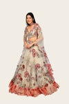 Cream Net Floral With Resham Work Designer Lehenga Choli