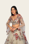 Cream Net Floral With Resham Work Designer Lehenga Choli