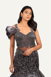 Wine Totally Hand Work On Hard Tissue With Designer Fish Cut Gown