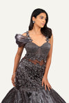 Wine Totally Hand Work On Hard Tissue With Designer Fish Cut Gown