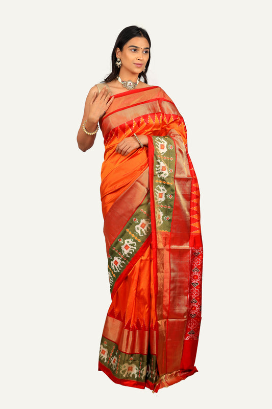 Mustard Yellow Hyderabadi Ikkat Patola Saree