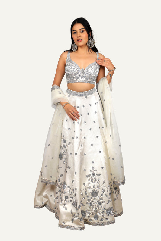Off White Silk Handwork Lehenga Choli